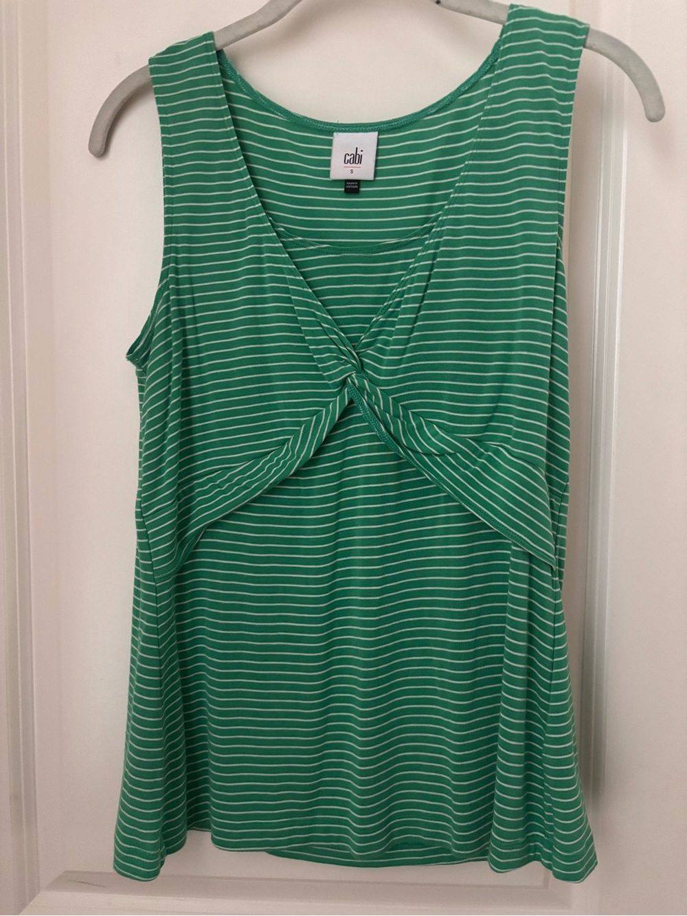 CAbi Green & White Striped Twist-Front Sleeveless Tank